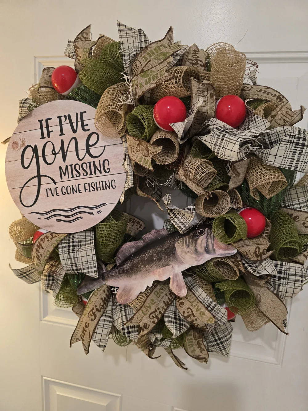 If I've Gone Missing I've Gone Fishing Wreath - Green and Red